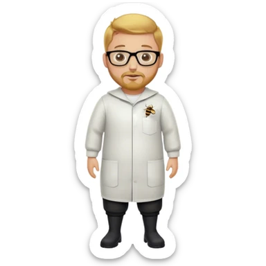 full body medium plus size male bee keeper in yellow and black with  short light strawberry blonde hair and goatee wearing glasses  sticker