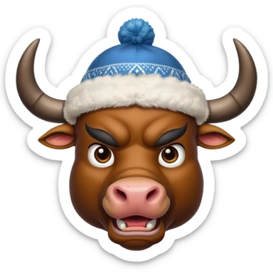 angry winter New Year's with black horns bull emoji sticker