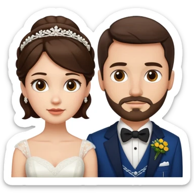 scottish man with stubble, brunette woman wedding sticker