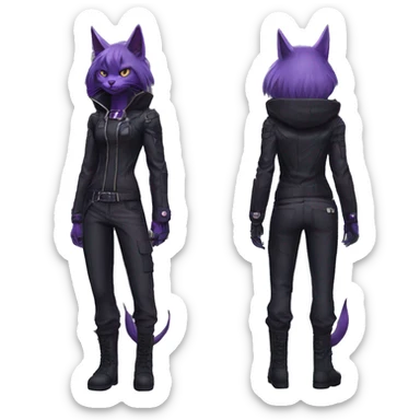 Anthro cool edgy evil black techwear Purple nargacuga-bat-cat-Fakemon collar full body sticker