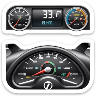 An icon showing a racing game interface, inspired by Grand Turismo. The design features a garage with a selection of high-performance cars, along with race track visuals in the background. Speedometer, lap timer, and other HUD elements add to the excitement. Transparent background sticker
