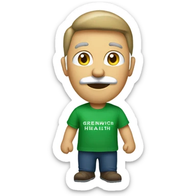 Santa wearing green t-shirt. The t-shirt the letters ‘Greenwich Health’ written in white letters  sticker