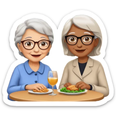 conversación dentro de un restaurant  dos personas y una de las persoans sea una abuela sticker