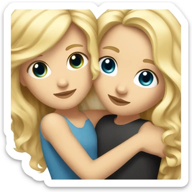 A white girl with blue eyes and blonde hair hugging a girl with tan skin and black wavy hair  sticker