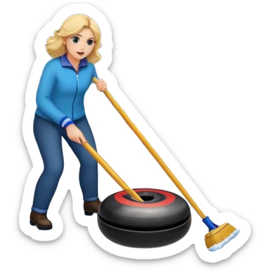 please, An icon featuring a curling stone sliding across the ice, with a broom nearby. The scene includes the curling rink, with its distinctive circles, and a vibrant crowd in the stands. Snowflakes fall outside the arena, and bright lights illuminate the ice. Transparent background. sticker