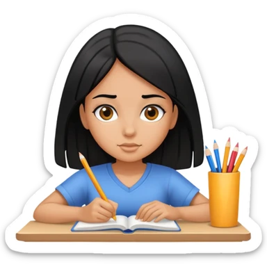 Tanned girl with straight black hair studying hard sticker