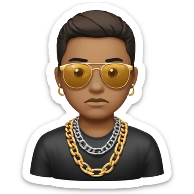 gangster emoji, tough expression, gold chain, sunglasses sticker