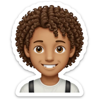 Brown skin boy with curly hair, smiling with braces, have one onyx eye color the other eye is light brown with a slit eyebrow sticker