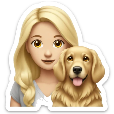 Blonde girl grey eyes with golden retriever  sticker