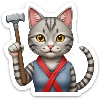 Female Cat with hammer and sickle. With raised fist sticker