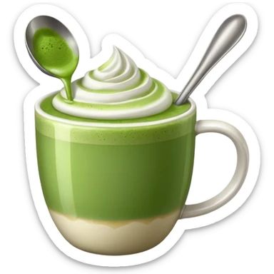 matcha latte with foam and spoon sticker