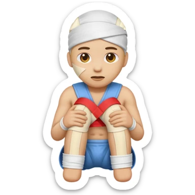 сделай на белом фото эмодзи человечек с ногой забинтованной колено sticker