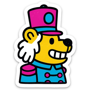 profile picture of a nutcracker bear with white hair, visible teeth, and a classic nutcracker hat, bold and colorful sticker