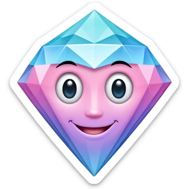 A cheerful diamond logo with a black outline and a smiling face, set against a pastel gradient of pink, blue, and lavender. Smaller diamonds surround it, forming a larger diamond pattern. Playful yet sleek, perfect for branding, digital media, without a face sticker