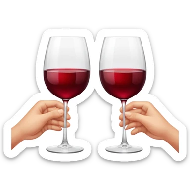 two glasses of red wine clinking in a toast, deep red color, smooth gradient, bright and glossy highlights, minimal details, celebratory pose
 sticker