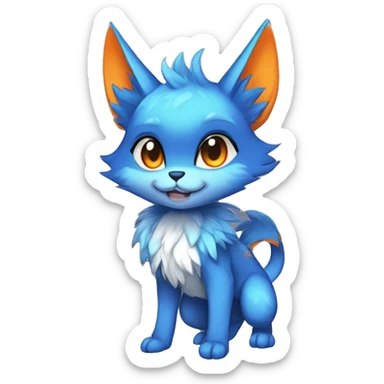 Anthro-Edgy-Cool-Blue-Orange-Contrast-Colors-Fantasy-Fur-Sona-Chibi-Shiny-Fakémon-Hybrid full body sticker