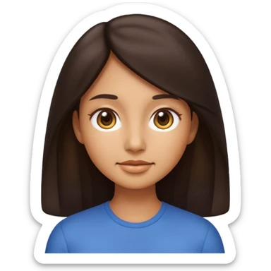 Emoji-style illustration, identical to modern Apple / iOS emoji style. Front-facing woman with long dark hair, neutral calm expression, big rounded eyes, soft gradients, smooth 3D-like shading. sticker