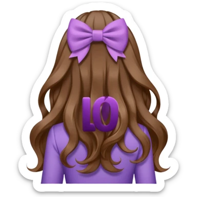 long wavy brown hair from behind with a medium lilac bow sticker