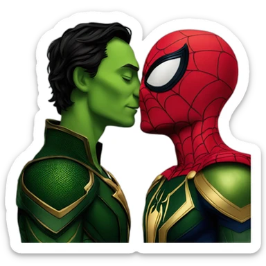loki kissing spiderman sticker