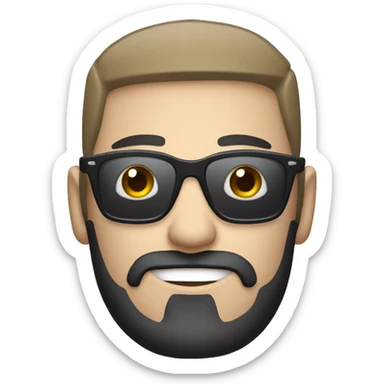 white skin photographer holding a camera beside his head with sunglasses and a goatee and blackhair sticker