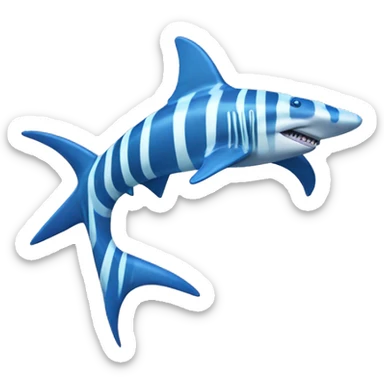 coral colored hammerhead shark with blue zebra stripes  sticker