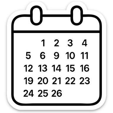 one-month calendar page with visible grid and date numbers sticker