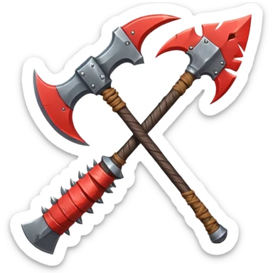 savage barbarian axe object icon, spiked double blade, battle-worn metal, scratches, heavy fantasy weapon, 3D cartoon, mobile game icon style, centered, clean background, no text, no watermark sticker