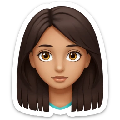 girl with brown eyes, long eyelashes, layerd mid length hair dark brown, tanned skin sticker