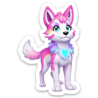 Anthro Colorful Shiny Fionbri-Falvie-sparkle-wolf-sona with neon markings full body sticker