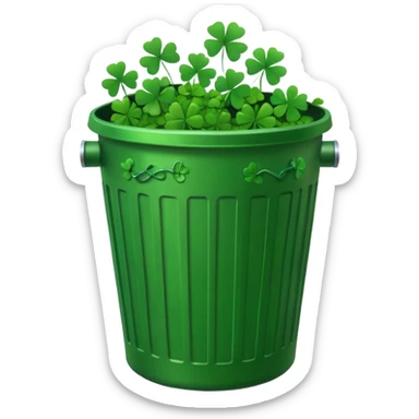 trash bin with lucky clovers sticker