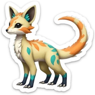 Rare realistic exotic edgy epic pretty beautiful handsome gorgeous aesthetic colorful vibrant Vernid-Trico-species-Fakemon-creature by LiLaiRa, 4 legs, 1 tail, random markings, (full body) sticker