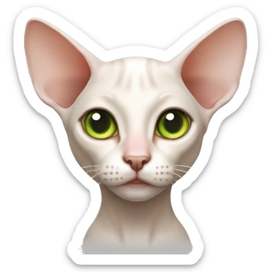 Sphinx cat, girl, white color body, pink nose, green eyes ears and eyebrows light ginger. sticker
