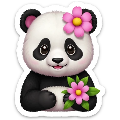 Panda with a pink flower  sticker