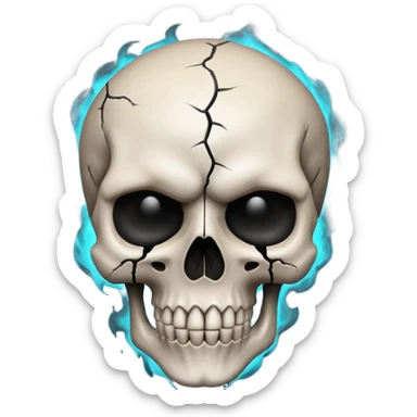 iOS style emoji, dark fantasy skull, cracks, black smoke from eyes, soft light, stylized sticker