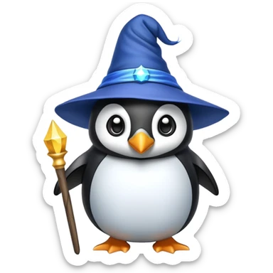 Penguin wearing a wizard hat and holding a magic wand sticker