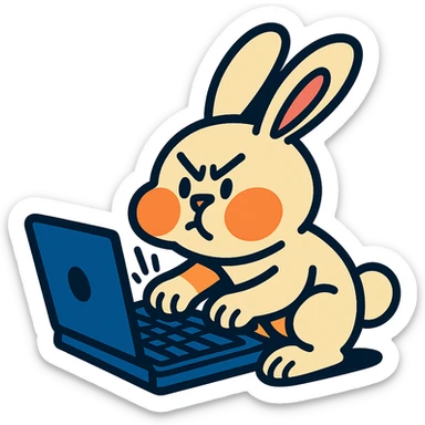 vanilla bunny typing fast, cheeks puffed, vibrant-toon style sticker