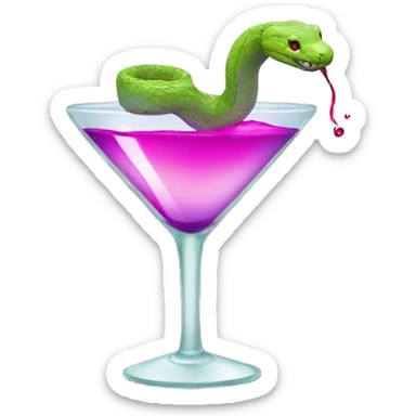 Pharmacy logo where the snake wraps a martini glass with a pink-purple-red liquid sticker