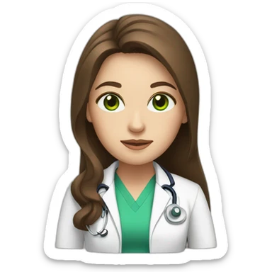 Doctor woman with long brown hair, white skin and green eyes sticker