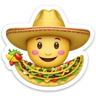 smile emoji with sombrero hat eating taco sticker