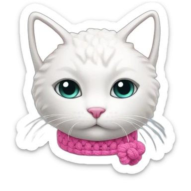 White cat with pink crochet in paws sticker