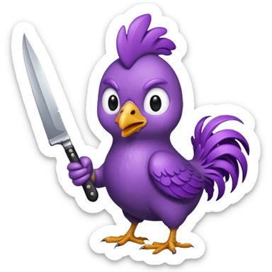 purple chicken holding knive sticker