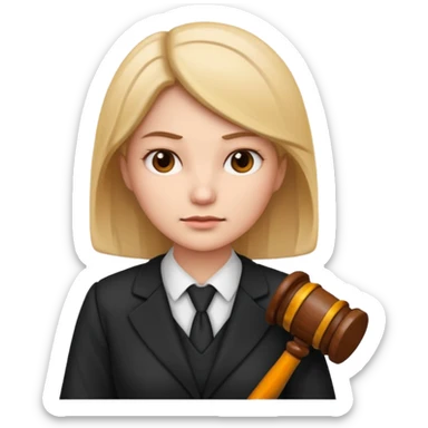 lawyer emoji, female, holding a gavel, neutral background sticker