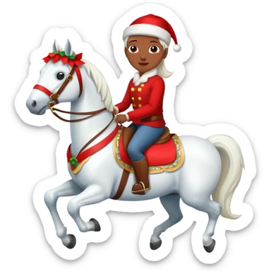 christmas new year's white horse with a red saddle with gift box on saddle sticker