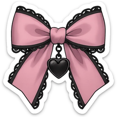 pink gothic bow with black lace trim and heart charm sticker