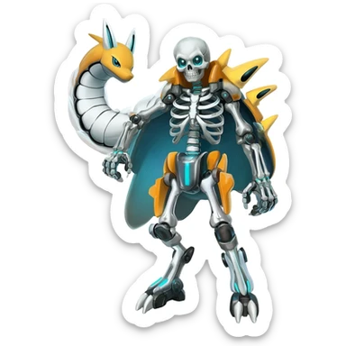 futuristic Skeleton-Cyborg-Manectric-Electrike-Salandit-Cubone-Umbreon-Marowak-Draco-Fakémon-hybrid-creature (full body), 4 legs sticker