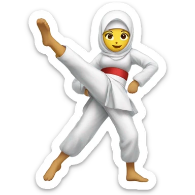 Woman kickboxing with a cast on her lag wearing hijab sticker