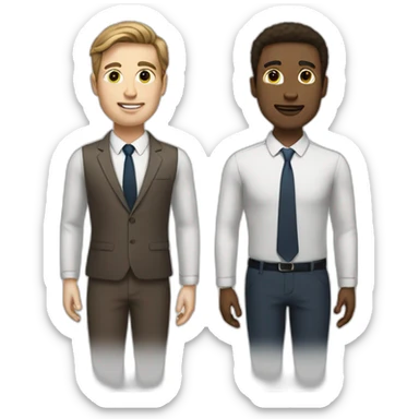 two business men standing next to each other with space brown hair white skin sticker