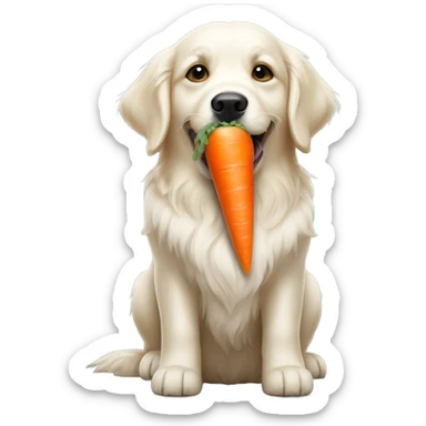 White Golden retriever holding by carrot in mouth sticker