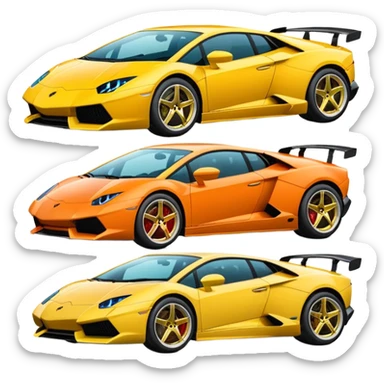 group of 4 sport cars, Lamborghini brand, emoji style sticker