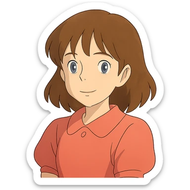 ghibli style girl with brown hair and blue eyes sticker